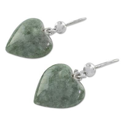 Pendientes colgantes de jade - Aretes colgantes plata jade verde corazón guatemala