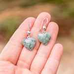 Jade dangle earrings, 'Mayan Heart in Green' - Green Heart Shaped Jade Silver Dangle Earrings Guatemala