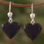 Jade dangle earrings, 'Mayan Heart in Black' - Black Heart Shaped Jade Silver Dangle Earrings Guatemala thumbail