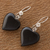 Jade dangle earrings, 'Mayan Heart in Black' - Black Heart Shaped Jade Silver Dangle Earrings Guatemala (image 2b) thumbail