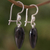 Jade dangle earrings, 'Mayan Heart in Black' - Black Heart Shaped Jade Silver Dangle Earrings Guatemala (image 2c) thumbail