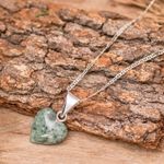 Jade pendant necklace, 'Mayan Heart in Light Green' - Light Green Jade Silver Heart Pendant Necklace Guatemala