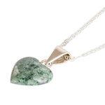 Jade pendant necklace, 'Mayan Heart in Light Green' - Light Green Jade Silver Heart Pendant Necklace Guatemala