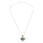 Jade pendant necklace, 'Mayan Heart in Light Green' - Light Green Jade Silver Heart Pendant Necklace Guatemala