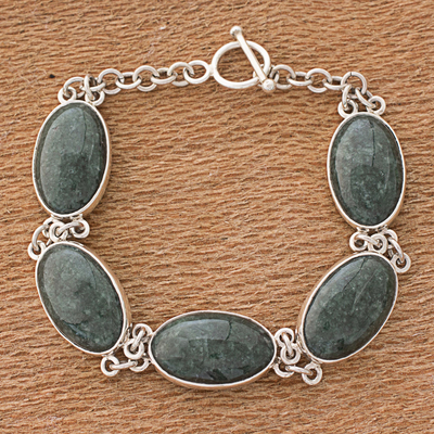 Jade link bracelet, 'Sweet Melodies' - Green Jade Sterling Silver Link Bracelet from Guatemala