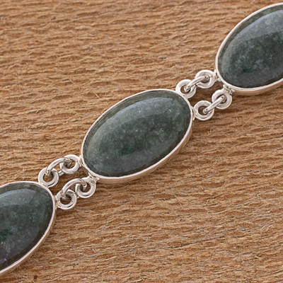 pulsera de eslabones de jade - Pulsera de eslabones de plata esterlina de jade verde de Guatemala