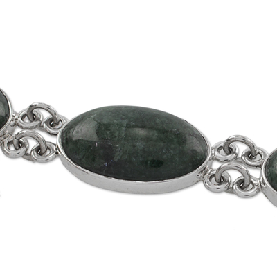 Jade link bracelet, 'Sweet Melodies' - Green Jade Sterling Silver Link Bracelet from Guatemala