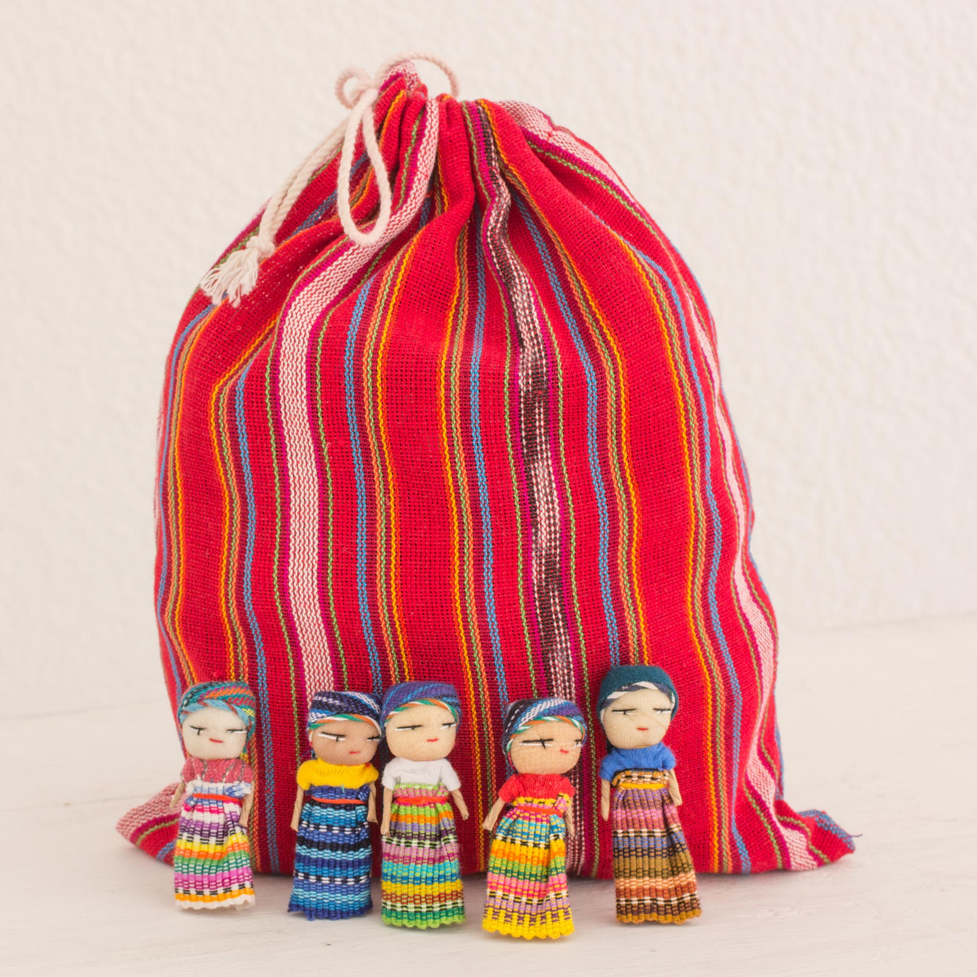 Set of 100 Guatemalan Worry Dolls with Pouch in 100% Cotton - The Worry ...