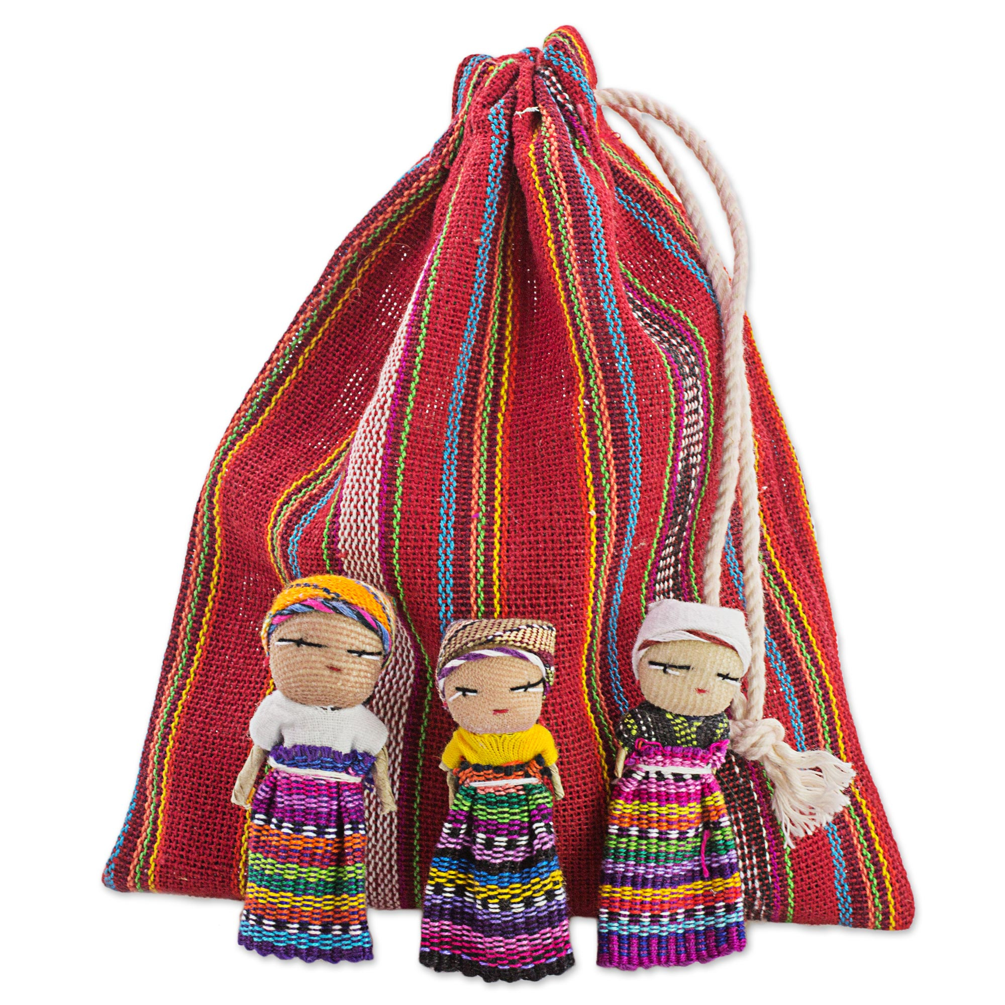 UNICEF Market  Set of 100 Guatemalan Worry Dolls with Pouch in 100% Cotton  - The Worry Doll Clan