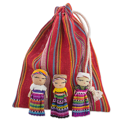 Set of 12 Guatemalan Worry Dolls with Pouch in 100% Cotton