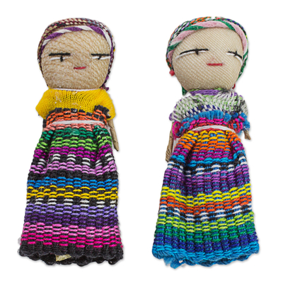 Figuritas de algodón, (juego de 12) - Juego de 12 Muñecas Preocupantes Guatemaltecas con Bolsa en 100% Algodón
