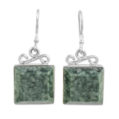 Jade dangle earrings, 'Smooth Sailing' - Pale Green Guatemalan Jade Sterling Silver Dangle Earrings