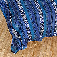 Cotton duvet cover, 'Blue Tradition' - Guatemalan Hand Woven Cotton Duvet Cover in Lapis