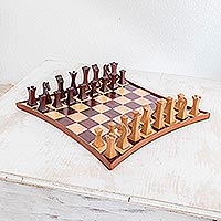 Royal Elegance: Handmade Red Walnut Chess Set with Mother of Pearl