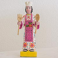 Wood sculpture, 'Flavor and Tradition' - Hand Made Wood Sculpture of a Chef from Guatemala