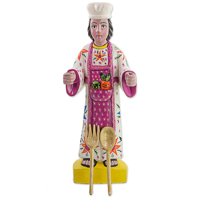 Wood sculpture, 'Flavor and Tradition' - Hand Made Wood Sculpture of a Chef from Guatemala