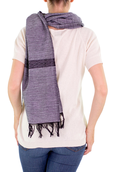 Cotton scarf, 'Mesmerizing Black White' - Hand Woven Scarf from Guatemala in Black and White
