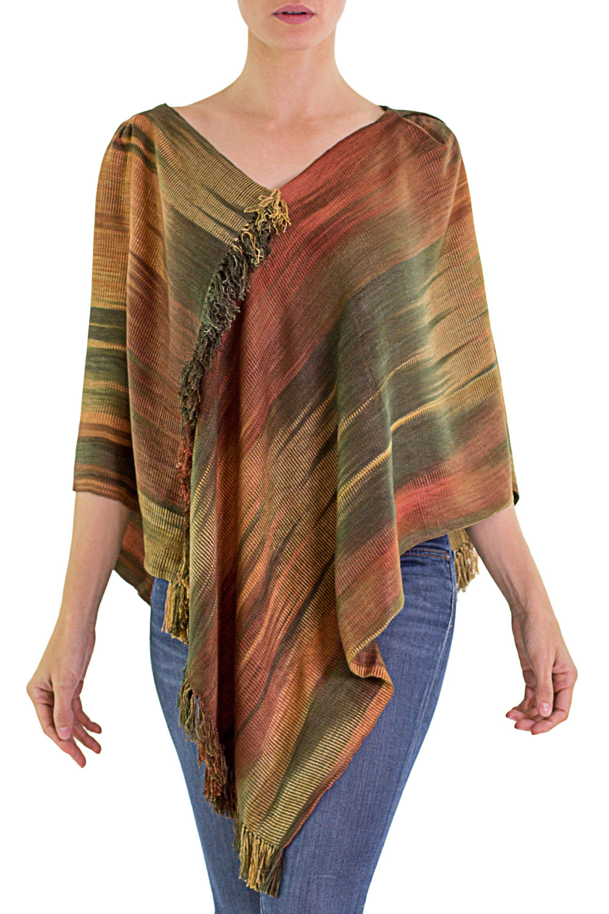UNICEF Market | Hand Woven Ginger Rayon Poncho from Guatemala ...