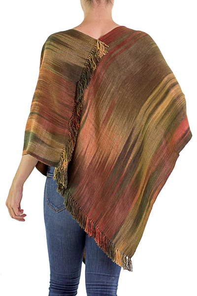 Rayon poncho, 'Ethereal Ginger' - Hand Woven Ginger Rayon Poncho from Guatemala