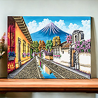 'Calle de las Campanas' - Antigua Guatemala Pintura Firmada al Óleo sobre Lienzo