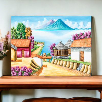 'Lake Atitlan' - Colorful Signed Oil Painting of Lake Atitlan