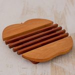 Cedar wood trivet, 'Sweet Apple' - Cedar Wood Trivet Apple Shape from Guatemala