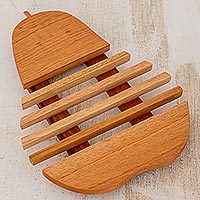 Cedar wood trivet, 'Fresh Pear' - Cedar Wood Trivet Pear Shape from Guatemala