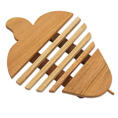 Cedar wood trivet, 'Cashew' - Cedar Wood Trivet Cashew Nut Shape from Guatemala