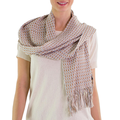 Cotton scarf, 'Natural Combination' - Saddle Brown Steel Blue Cotton Scarf from Guatemala