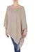 Cotton poncho, 'Spontaneous Style in Khaki' - Cotton Poncho with Fringe Beige Colored from Guatemala thumbail