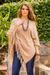 Cotton poncho, 'Spontaneous Style in Tan' - Cotton Poncho with Fringe and Tan Color from Guatemala (image 2) thumbail