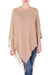 Cotton poncho, 'Spontaneous Style in Tan' - Cotton Poncho with Fringe and Tan Color from Guatemala thumbail