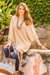 Cotton poncho, 'Spontaneous Style in Tan' - Cotton Poncho with Fringe and Tan Color from Guatemala (image 2b) thumbail