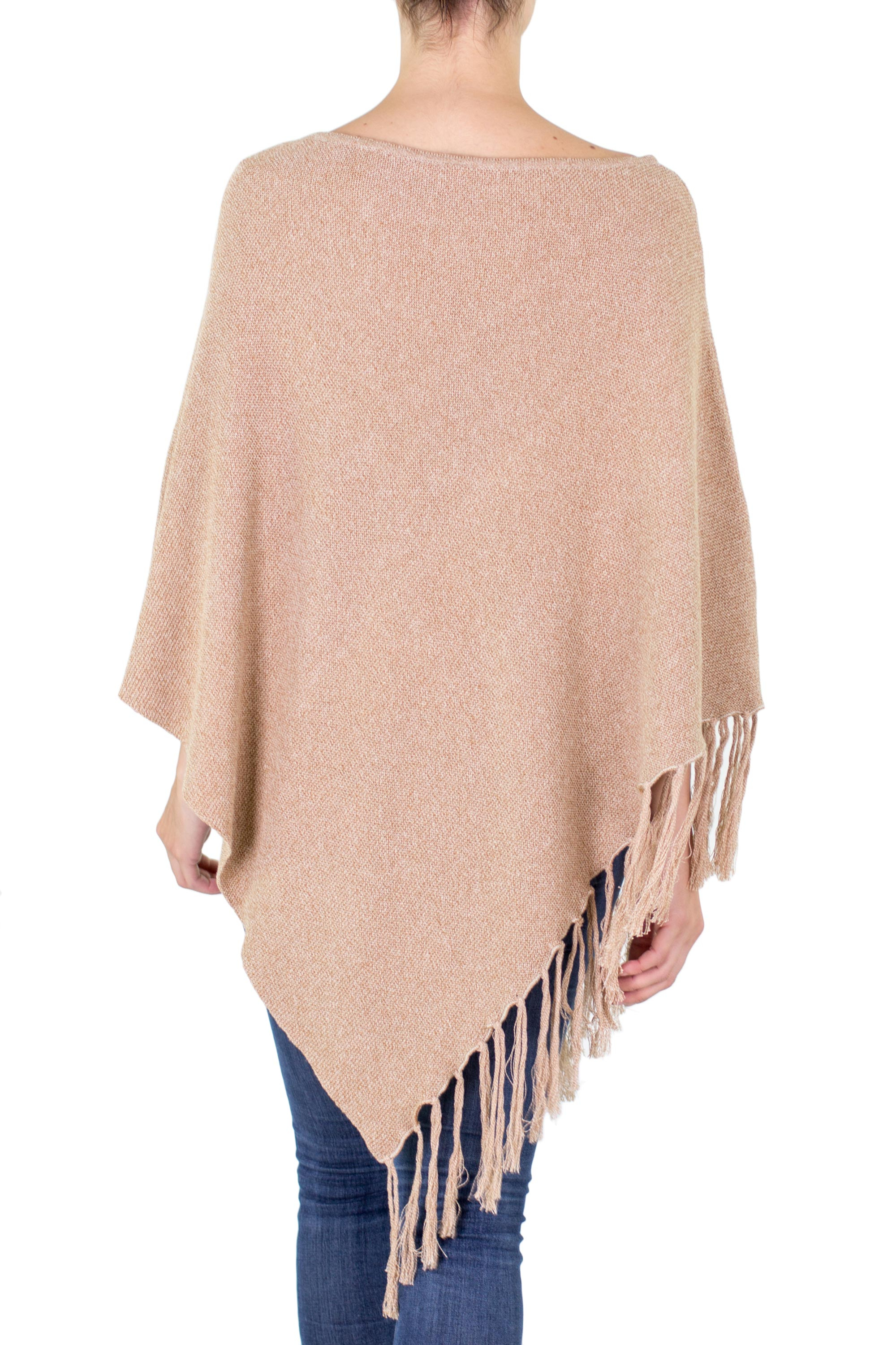 Cotton Poncho with Fringe and Tan Color from Guatemala - Spontaneous ...