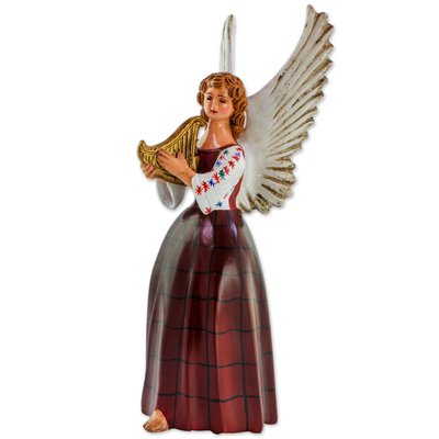 Ceramic Sculpture of an Angel in a Red Dress Guatemala