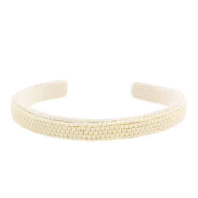 Glass Beaded Cuff Bracelet in Antique White from El Salvador
