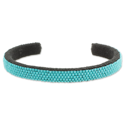 Glass Beaded Cuff Bracelet in Solid Blue from El Salvador