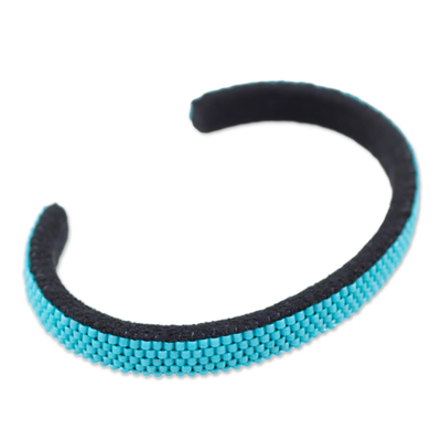 Beaded cuff bracelet, 'Beautiful Horizon in Blue' - Glass Beaded Cuff Bracelet in Solid Blue from El Salvador