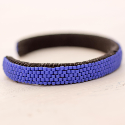Beaded cuff bracelet, 'Beautiful Horizon in Blue' - Glass Beaded Cuff Bracelet in Cornflower from El Salvador