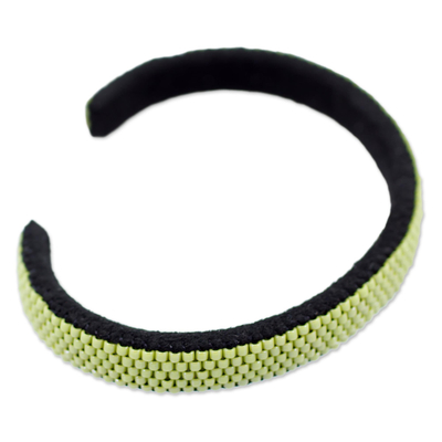 Beaded cuff bracelet, 'Beautiful Horizon in Avocado' - Glass Beaded Cuff Bracelet in Solid Avocado from El Salvador