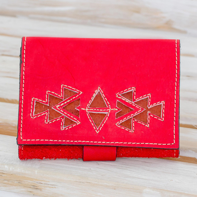 Leather wallet, 'Lively Culture in Paprika' - Geometric Leather Wallet in Paprika from Nicaragua