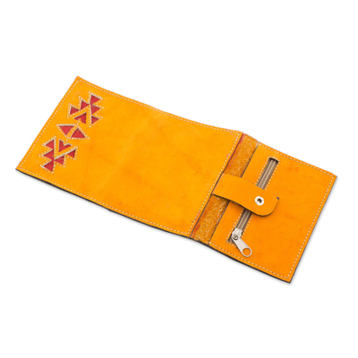 Ledergeldbörse - Geldbörse aus safranfarbenem Leder mit Druckknopfverschluss