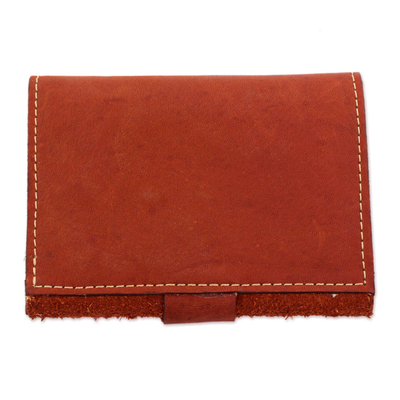 Leather wallet, 'Lively Culture in Redwood' - Geometric Leather Wallet in Redwood from Nicaragua