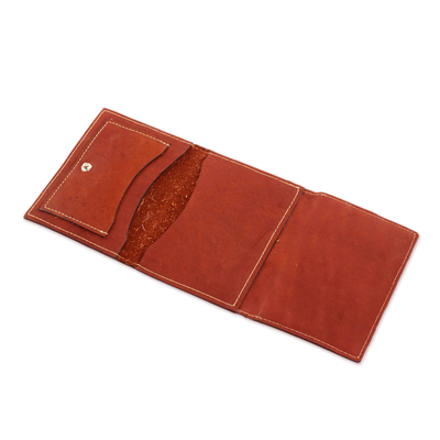 Leather wallet, 'Lively Culture in Redwood' - Geometric Leather Wallet in Redwood from Nicaragua