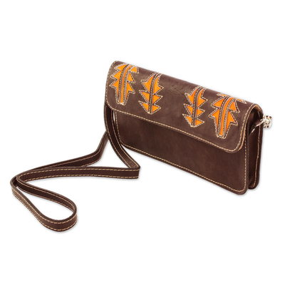 Lederschlinge - Handtasche im Sling-Stil aus braunem und safrangelbem Leder