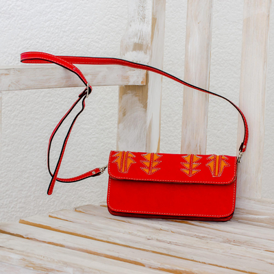 Leather sling, Madrone in Scarlet