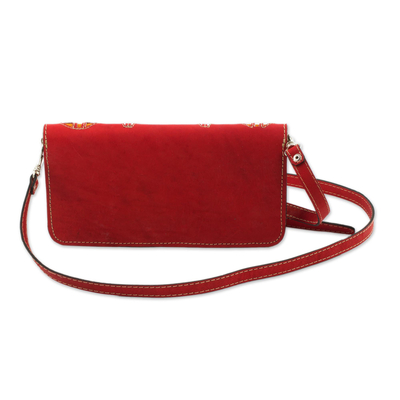 Leather sling, 'Madrone in Scarlet' - Bright Scarlet Leather Sling Bag Handmade in Nicaragua