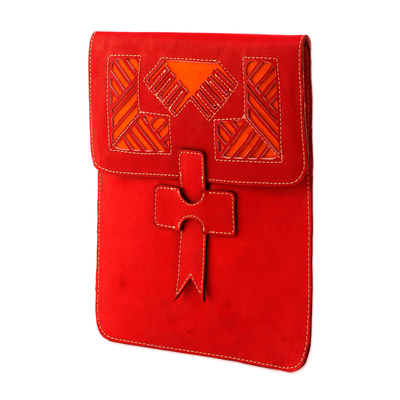 Leather portfolio, 'Historic Patterns' - Handcrafted Leather Portfolio in Paprika from Nicaragua