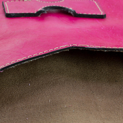 Leather portfolio, 'Ancient Zigzags' - Handcrafted Leather Portfolio in Cerise from Nicaragua