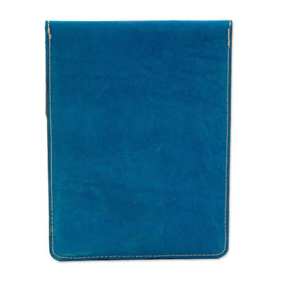 Leather portfolio, 'Banks of the San Juan' - Handcrafted Leather Portfolio in Turquoise from Nicaragua